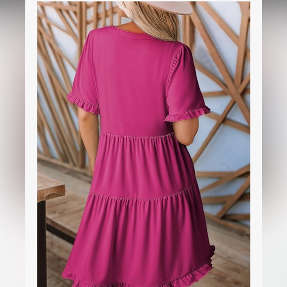 Chic Fuchsia Ruffle Mini Dress - Picture 2 of 5